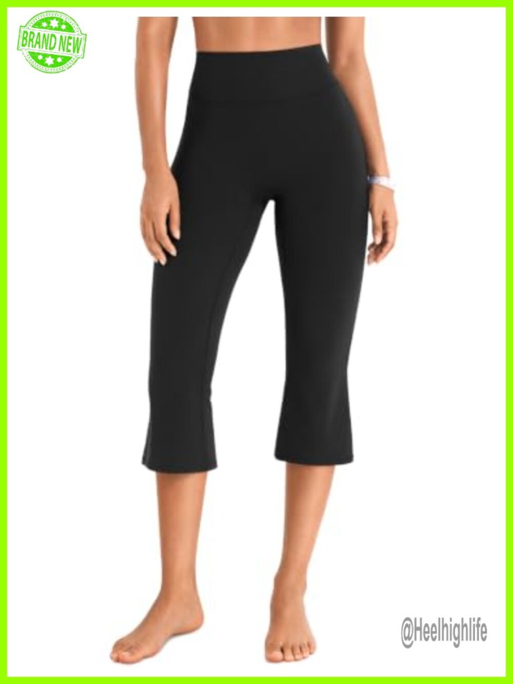 High Waist Capri Yoga Pants with Scrunch Booty Lift - Nylon Blend Flare Leg